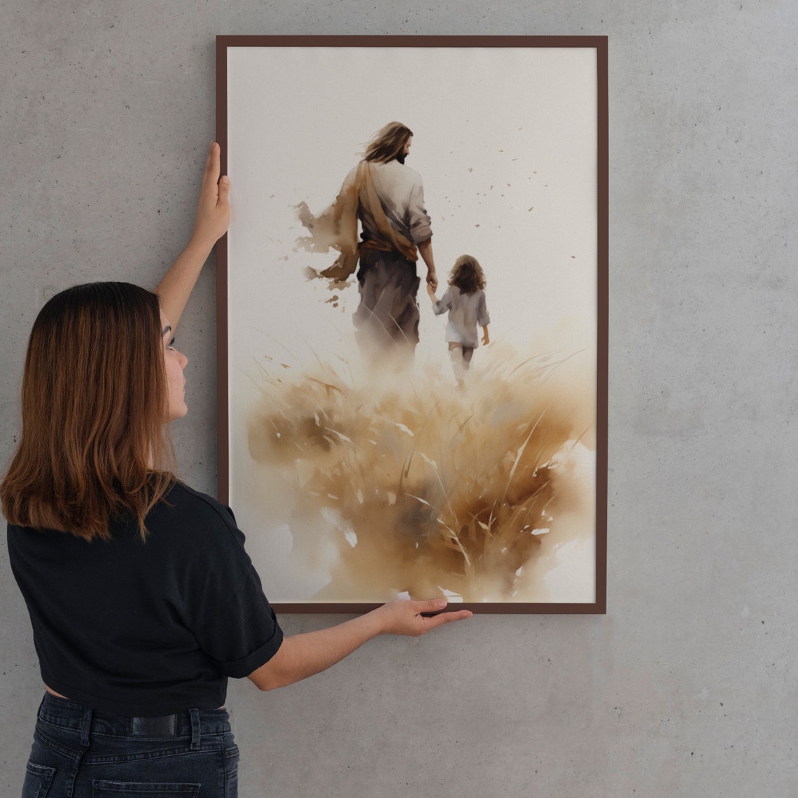 Jesus Walking With Child Through Golden Wheat Field Art Poster - Image 2