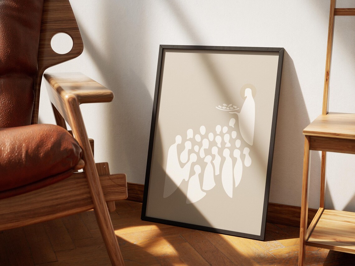 Jesus Feeding the 5000 Minimalist Line Art Boho Christian Faith Poster - Image 4