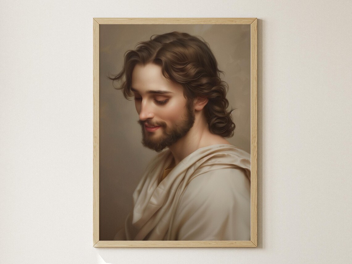 Jesus Christ Gentle Smile Portrait Painting Serene Christian Art Poster