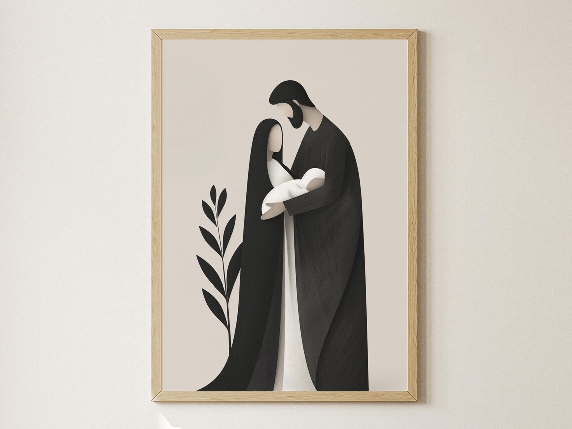 Minimalist Nativity Art Print, Modern Christian Decor