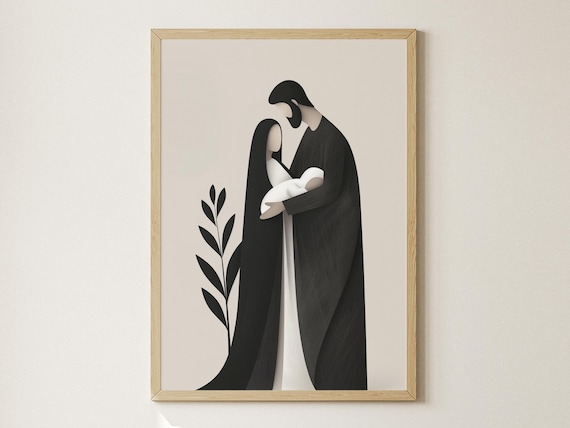 Minimalist Nativity Art Print, Modern Christian Decor