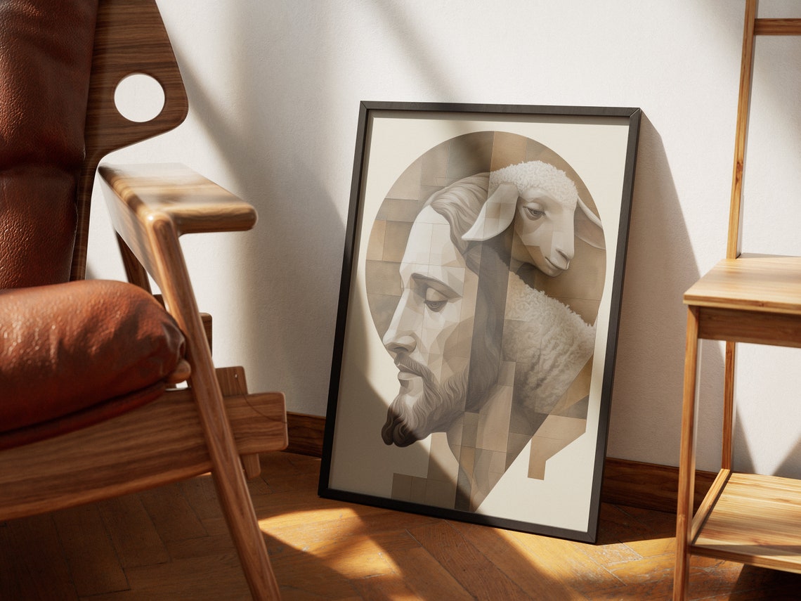 Jesus Christ Good Shepherd Geometric Lamb Artwork Modern Faith Poster - Image 4