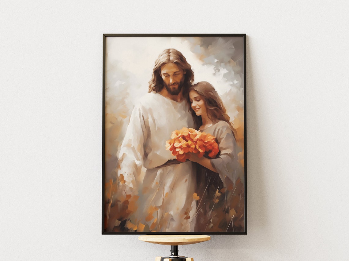 Jesus And Woman Print Jesus Hugging Woman Christian Gift Bible Art Jesus Heals A Woman Christian Wall Art Safe In His Arms Jesus - Image 2