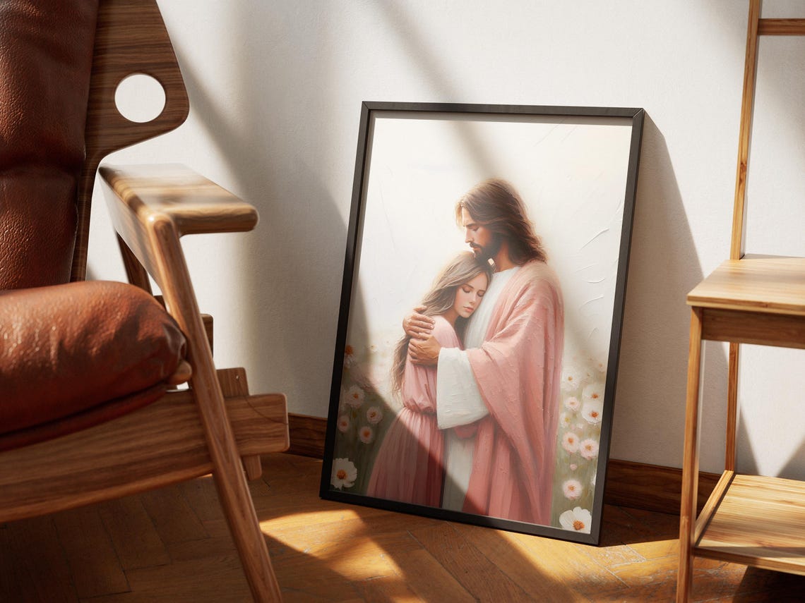 Flowers Of Faith Jesus And Woman Art Jesus With Girl Artwork Teen Baptism Gift Modern Christian Art Bible Verse Wall Art Lds Painting - Image 2