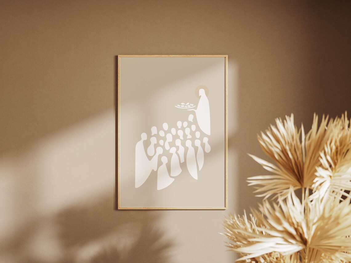 Jesus Feeding the 5000 Minimalist Line Art Boho Christian Faith Poster - Image 3