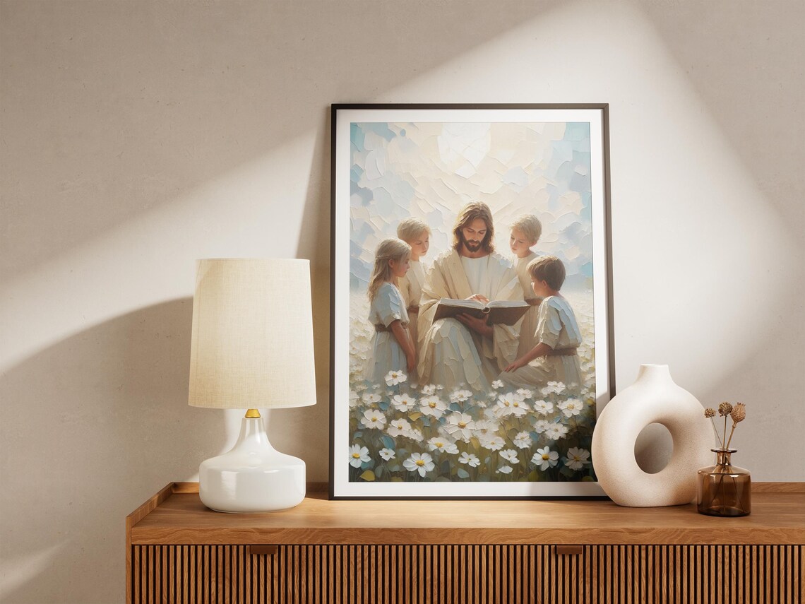 Lessons Of Love Jesus Teaching Children Art Print - Image 4