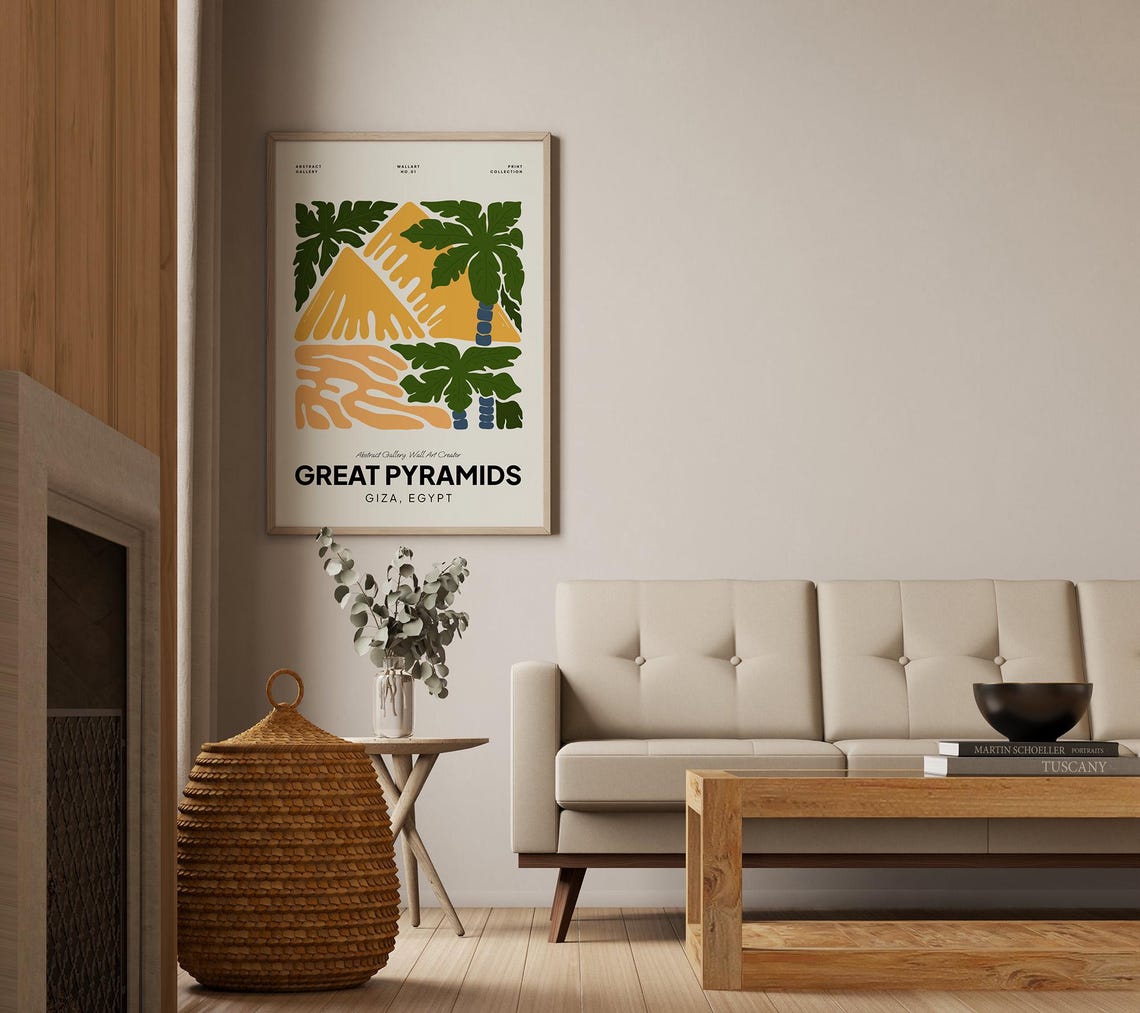 Great Pyramids Giza Egypt Abstract Palm Trees Desert Art Poster