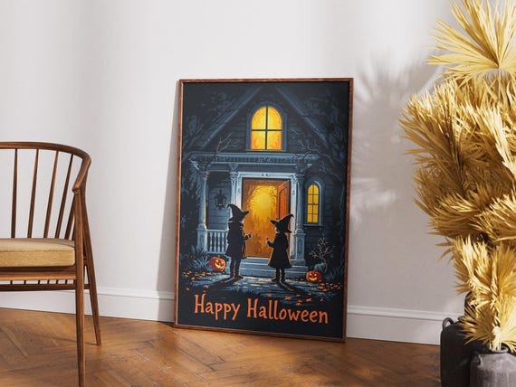 Cute Cat Print Halloween Wall Art Vintage Black Lover Gift Poster