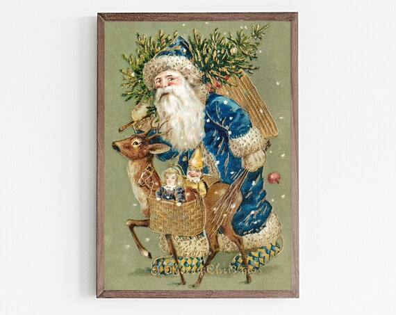 Vintage Santa Claus Retro Holiday Wall Art Print