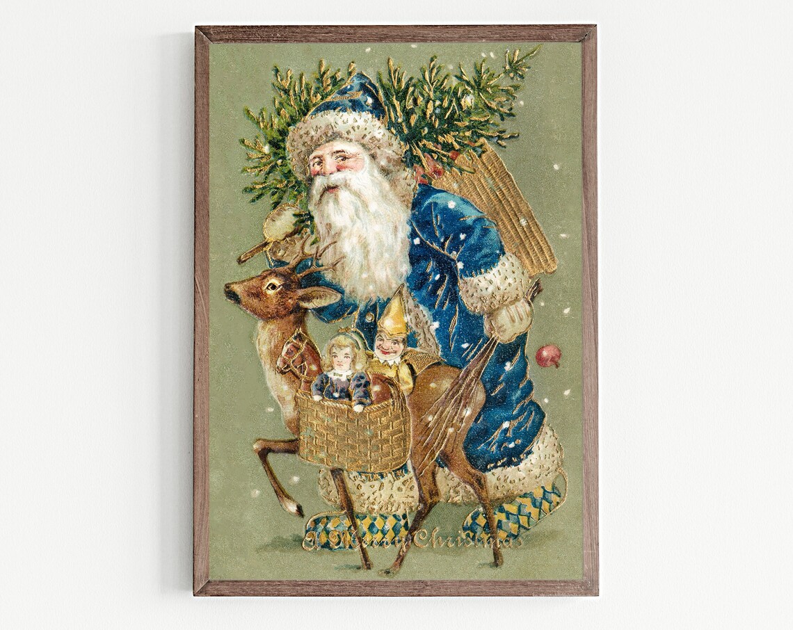 Vintage Santa Claus Retro Holiday Wall Art Print