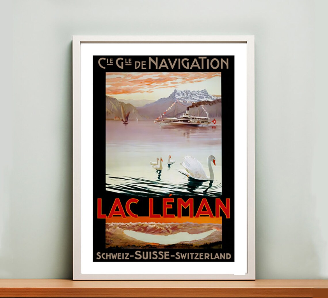 Lake Geneva Lac Leman Switzerland Vintage Steamship Swan Poster - Image 2