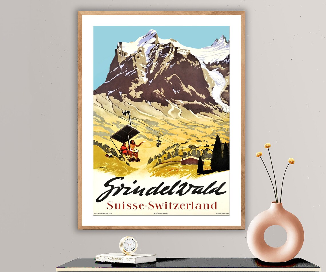 Grindelwald Suisse Vintage Travel Poster, Wall Decor
