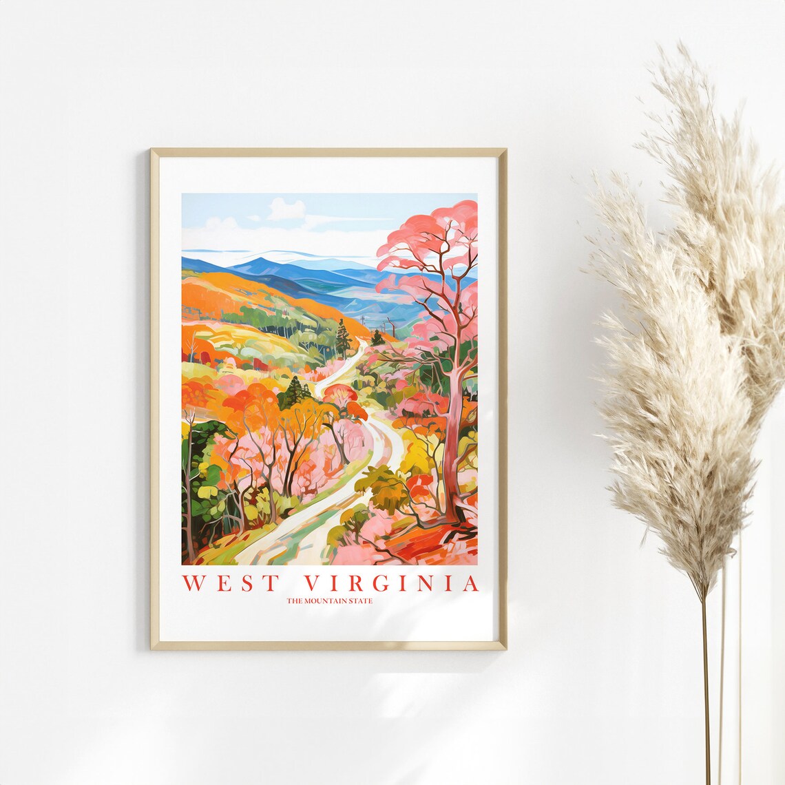 West Virginia Retro Travel Poster, Mountain State Print