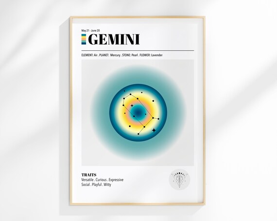 Zodiac Print Gemini Star Sign Astrology Constellation Maps And Lunar Phases Posters