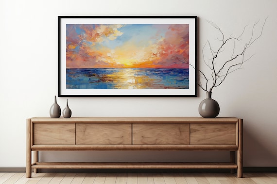 Moody Seascape Sunset Abstract Coastal Horizon Orange Art Poster
