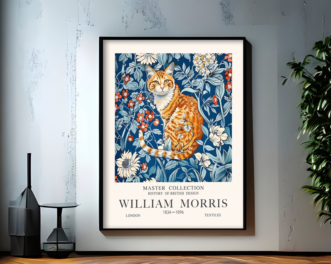 William Morris Master Collection Ginger Cat Floral Textile Art Poster