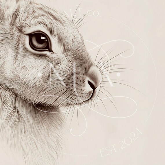 Wild Hare Botanical Print Sepia Rabbit Illustration