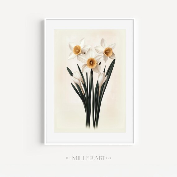 Daffodil Flower Print Vintage Botanical Illustration