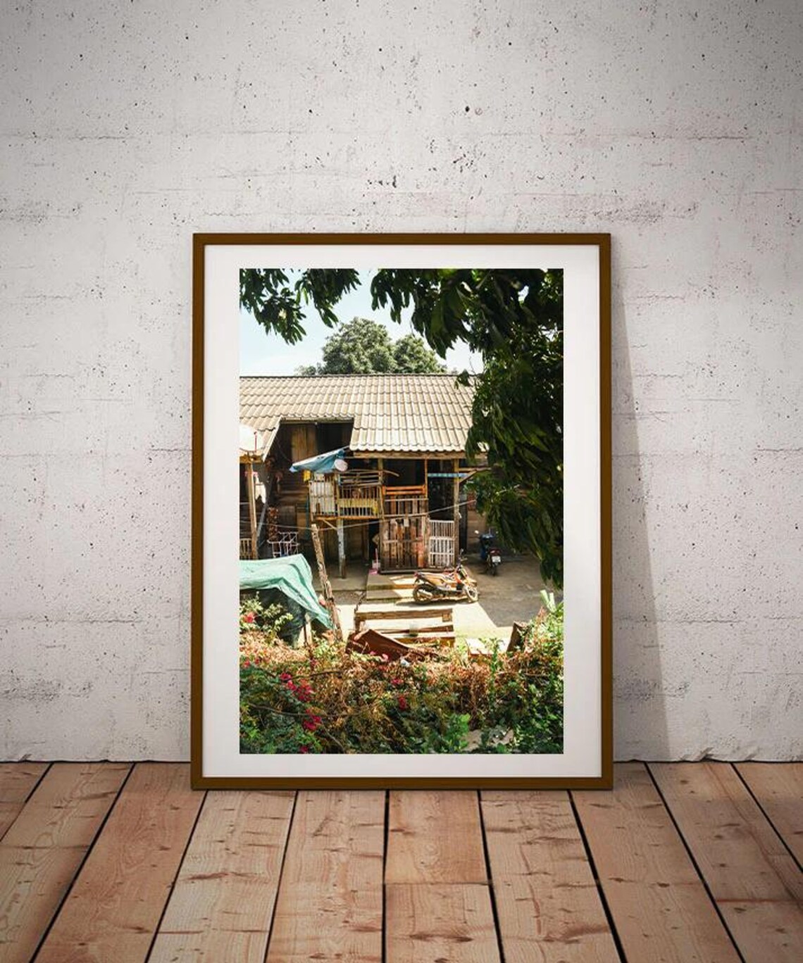 Rustic Wooden Stilt House Village Scene Travel Photography Poster
