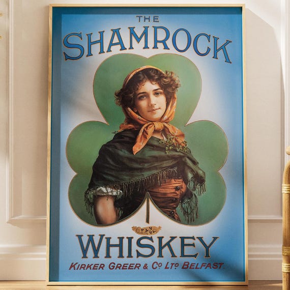 Vintage Shamrock Irish Whiskey Pub Poster St Patricks Day Ireland Bar Decor