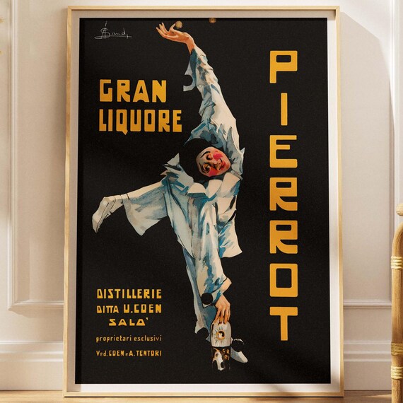 Vintage Italian Drink Poster, Pierrot Gran Liquore