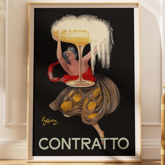 Contratto Vintage Italian Sparkling Wine Advertising Poster Cappiello