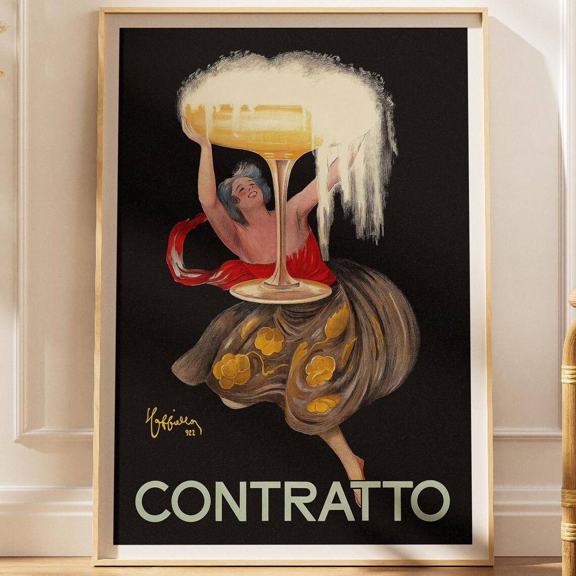 Contratto Vintage Italian Sparkling Wine Advertising Poster Cappiello
