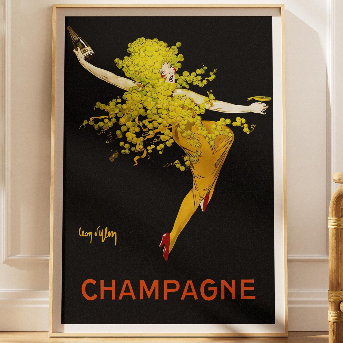 Vintage Champagne Dancing Lady Retro Grape Ad French Drink Poster