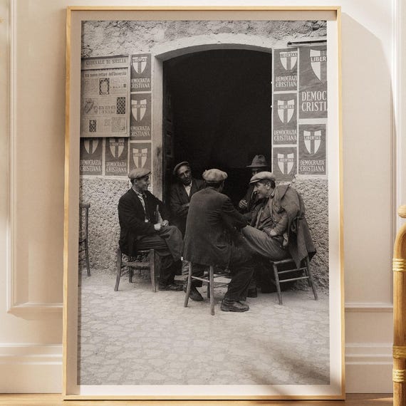 Men In A Street Of Napoli Poster Birra Peroni Italy Black White Print Bar Decor