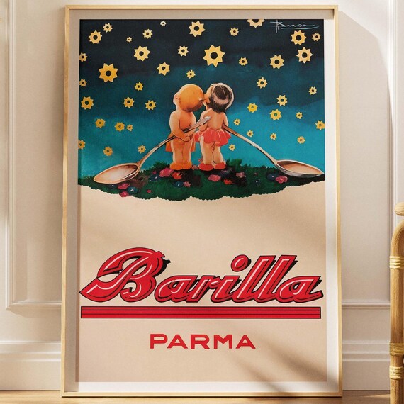 Vintage Barilla Parma Cherub Kids Pasta Star Sky Advertising Poster