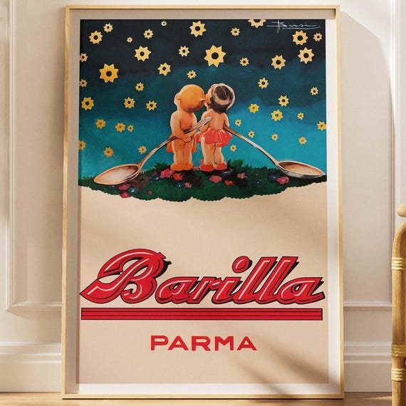 Vintage Italian Pasta Poster By Riccobaldi Advertising Art Romantic Retro Kitchen Wall Decor