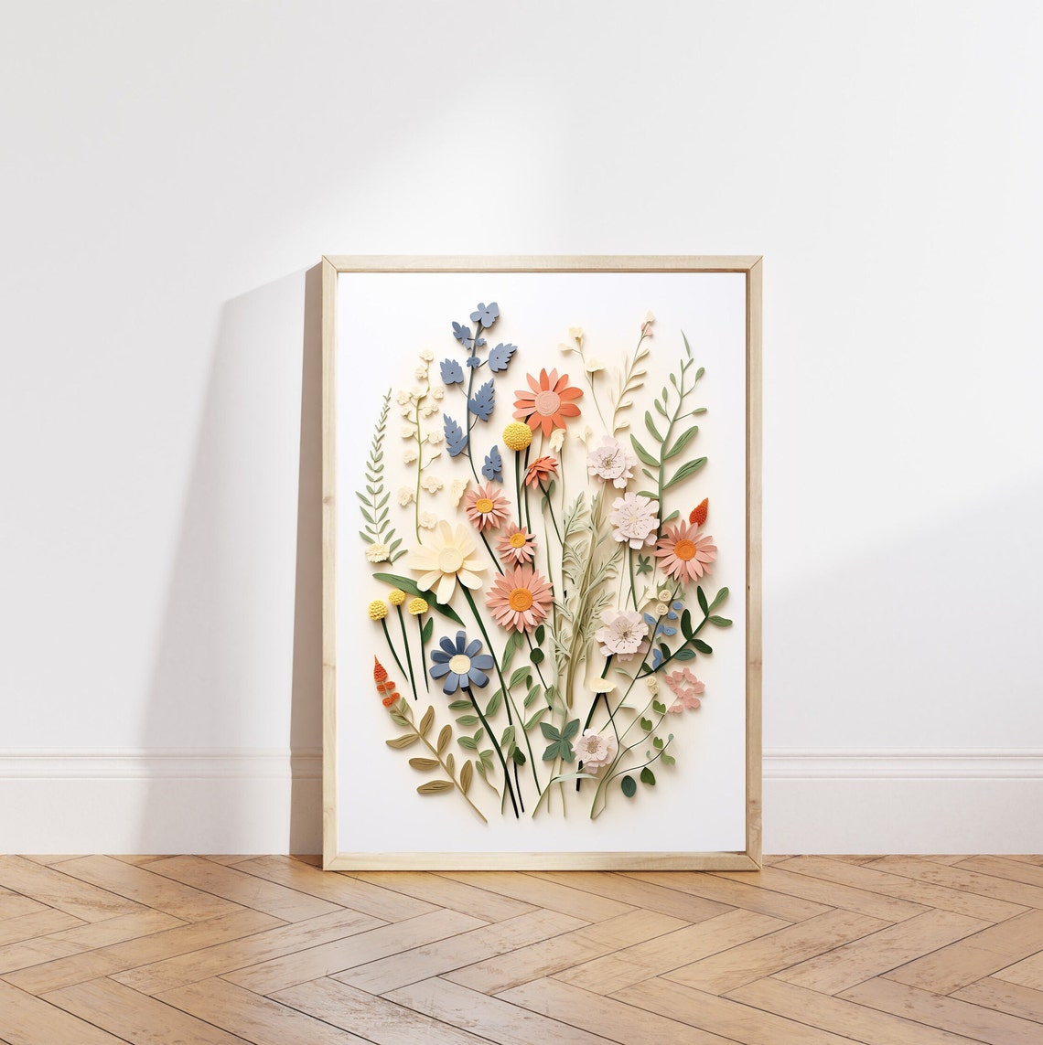 Colorful Pressed Wildflower Daisies Botanical Flat Lay Art Poster - Image 5