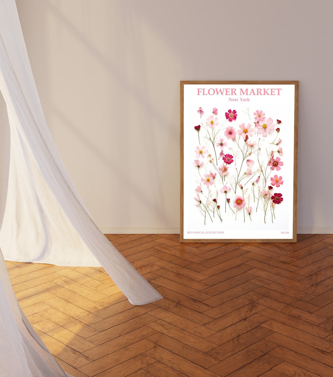 New York Flower Market Print Usa Travel Art New York Art Botanical Wall Decor Dried Flower Pressed Wall Art Pink Flowers Art - Image 3