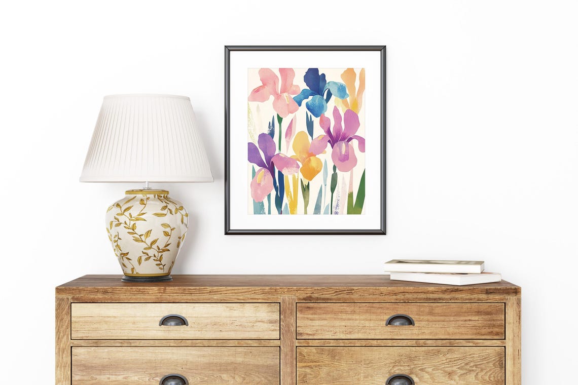 Watercolor Iris Blooms Soft Pink Purple Blue Floral Home Decor Poster - Image 8