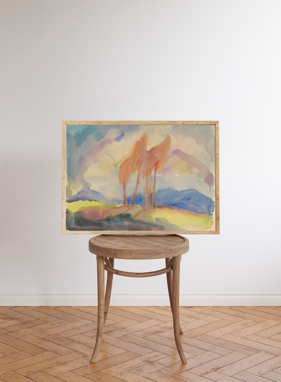 Golden Trees Watercolor Landscape Painting Minimalist Abstract Poster - Image 7