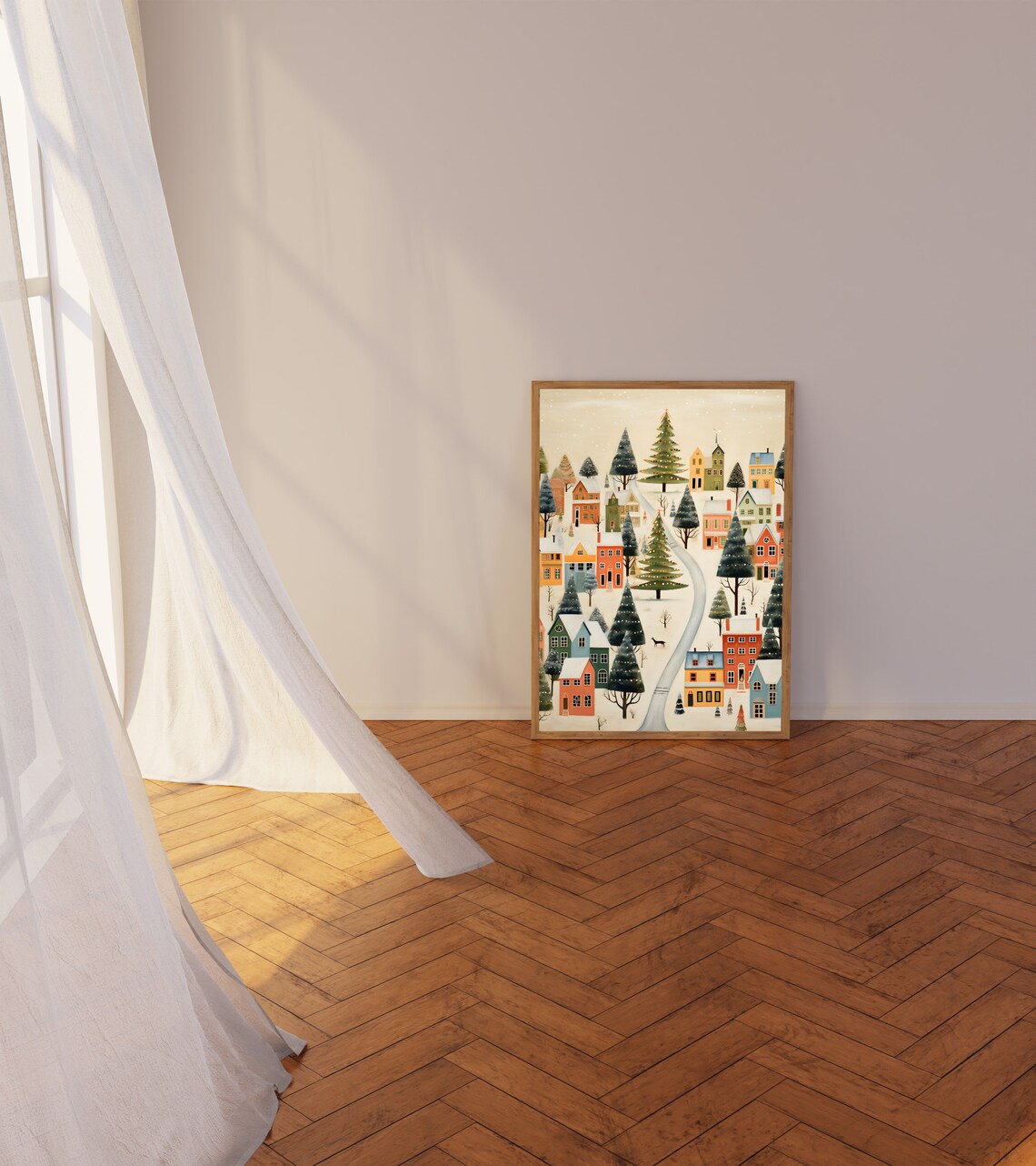 Xmas Winter Town Christmas Village Wall Art Print - Image 3