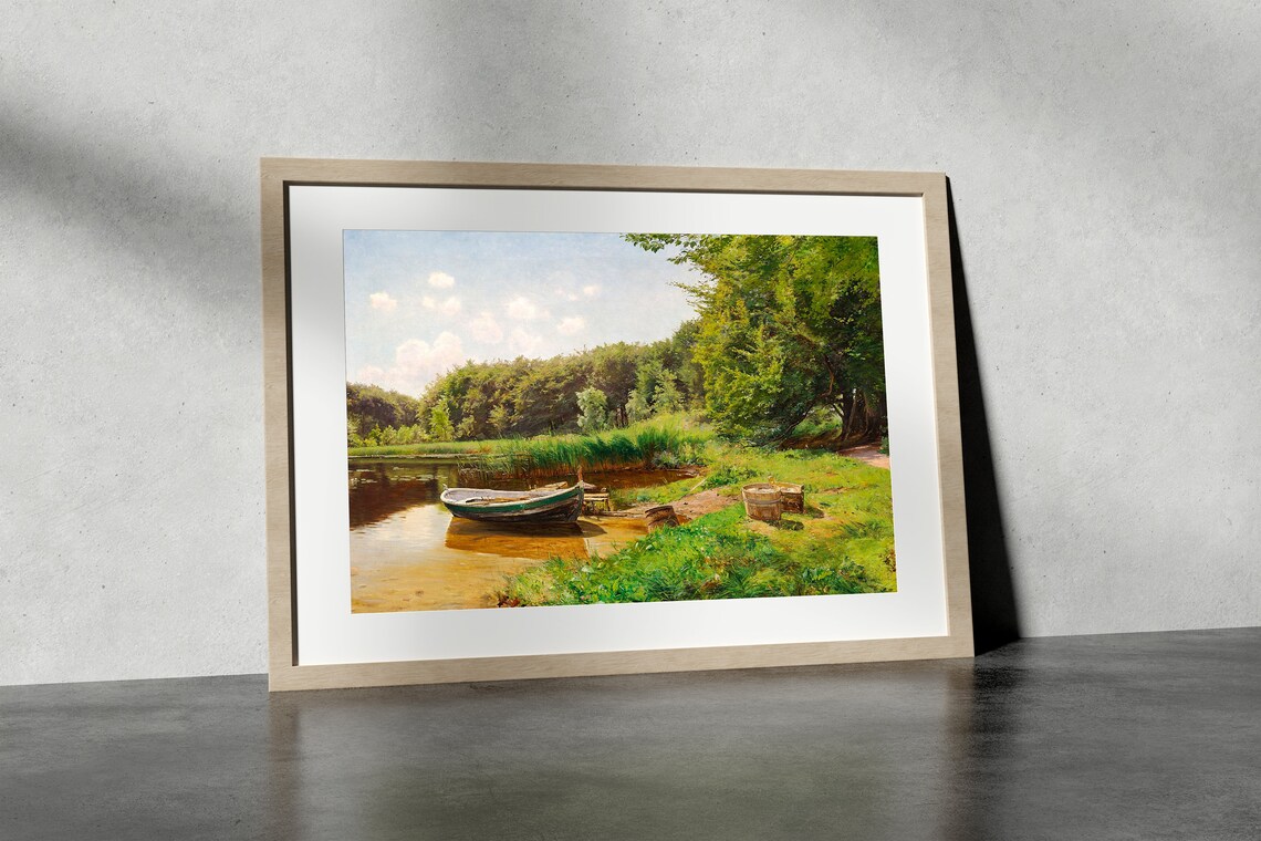 Summer Lake Painting Lake Landscape Painting Vintage Art Antique Decor Instant Vintage Landscape Lake House Decor - Image 4