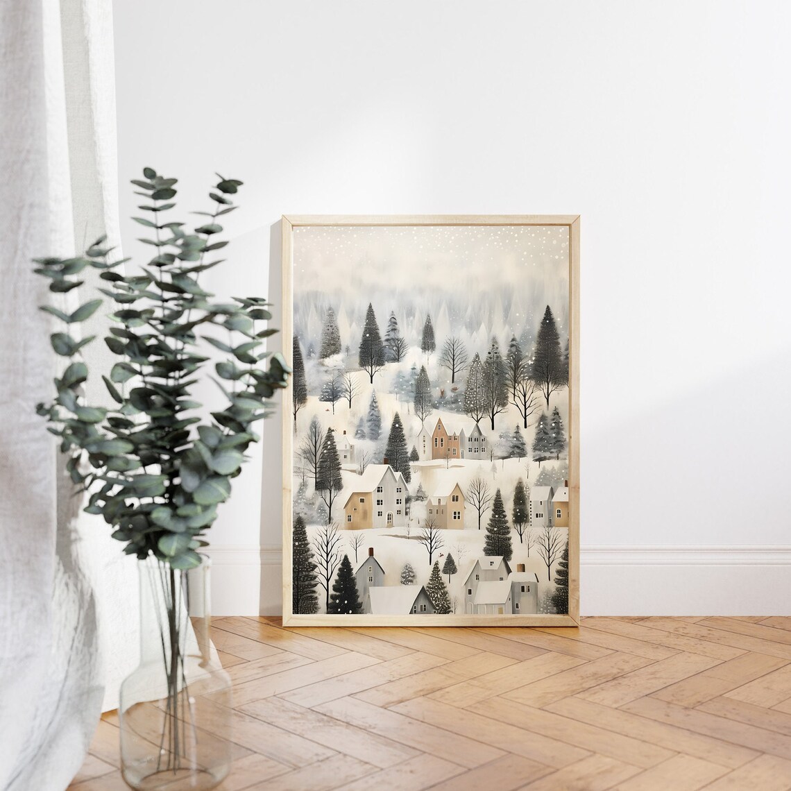 Village Christmas Watercolor Art Print, Farmhouse - Image 3