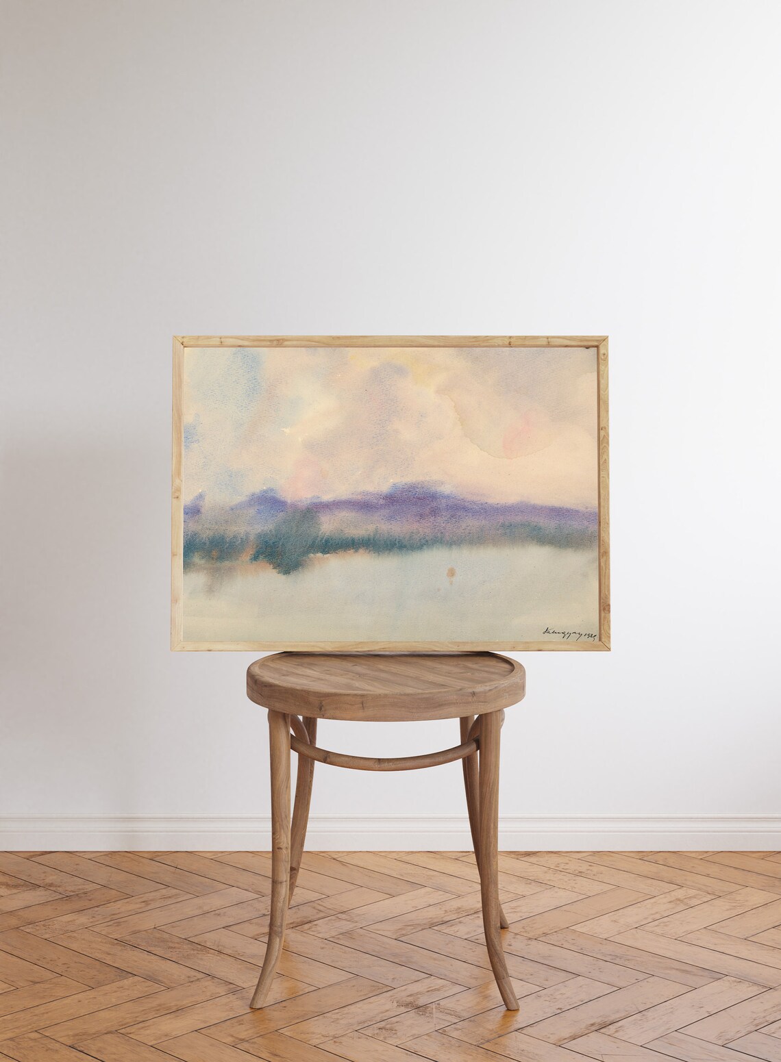 Misty Lake Watercolor Landscape Minimalist Purple Mountains Art Poster - Image 6