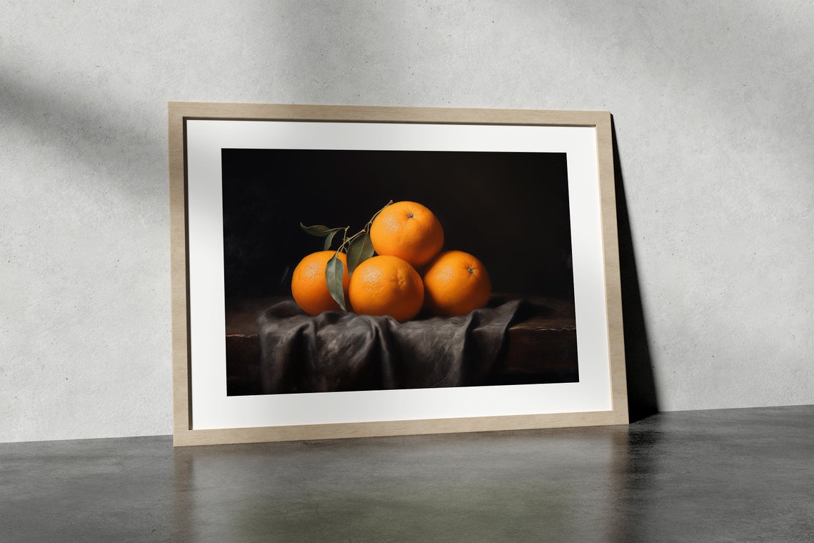 Fresh Oranges Moody Citrus Still Life Fruit Painting Wall Art - Image 3