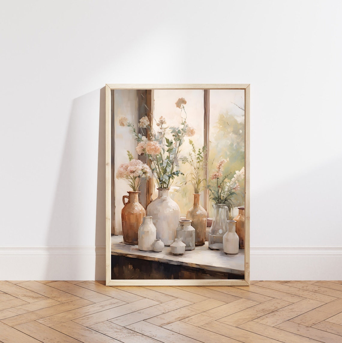 Clay Vases with Wildflowers on Sunlit Sill Watercolor Poster - Image 5