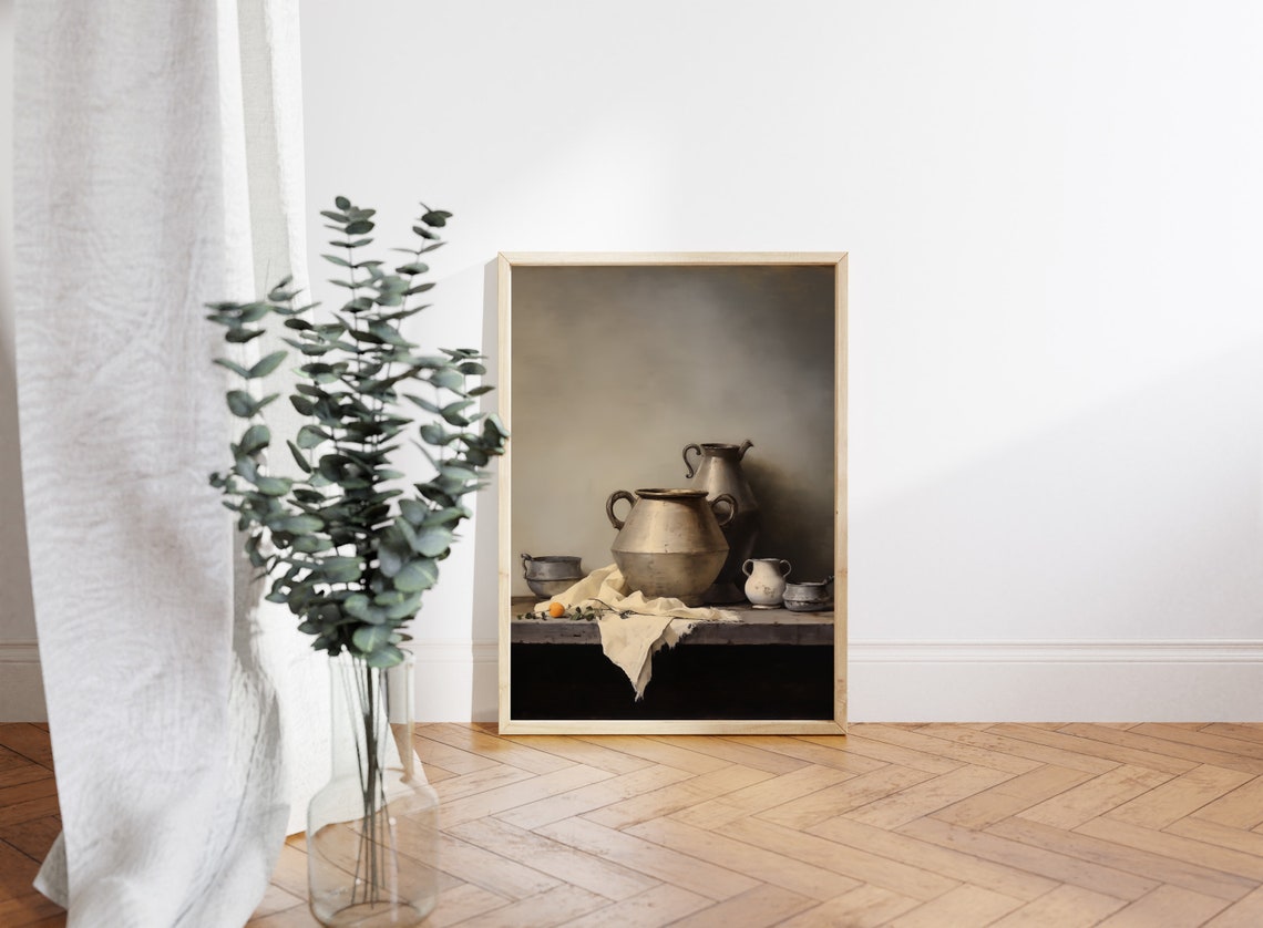 Rustic Pottery Vessels Earth Tone Still Life Kitchen Wall Art - Image 4