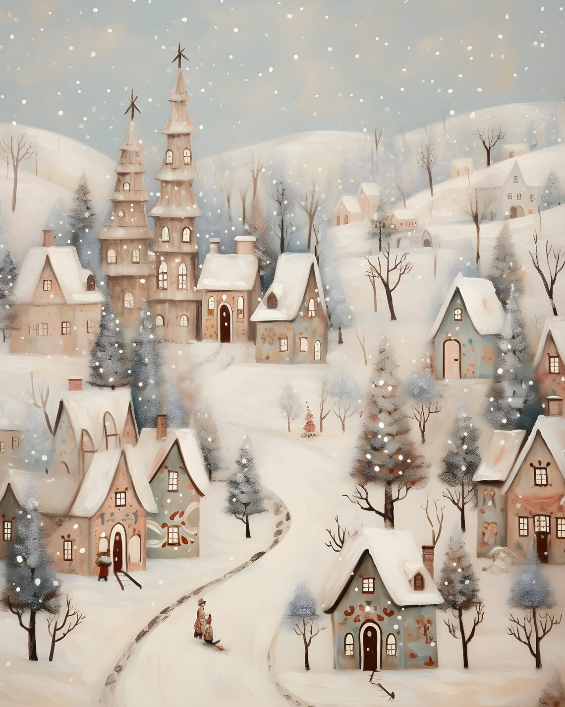 Vintage Christmas Village Landscape Art Print - Image 6