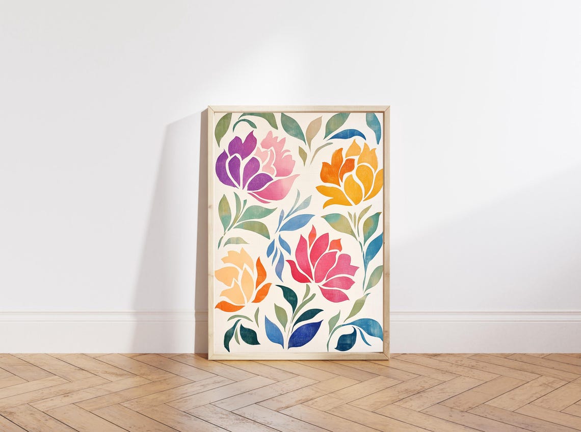 Bold Peony Blossoms Purple Pink Orange Graphic Home Decor Poster - Image 7