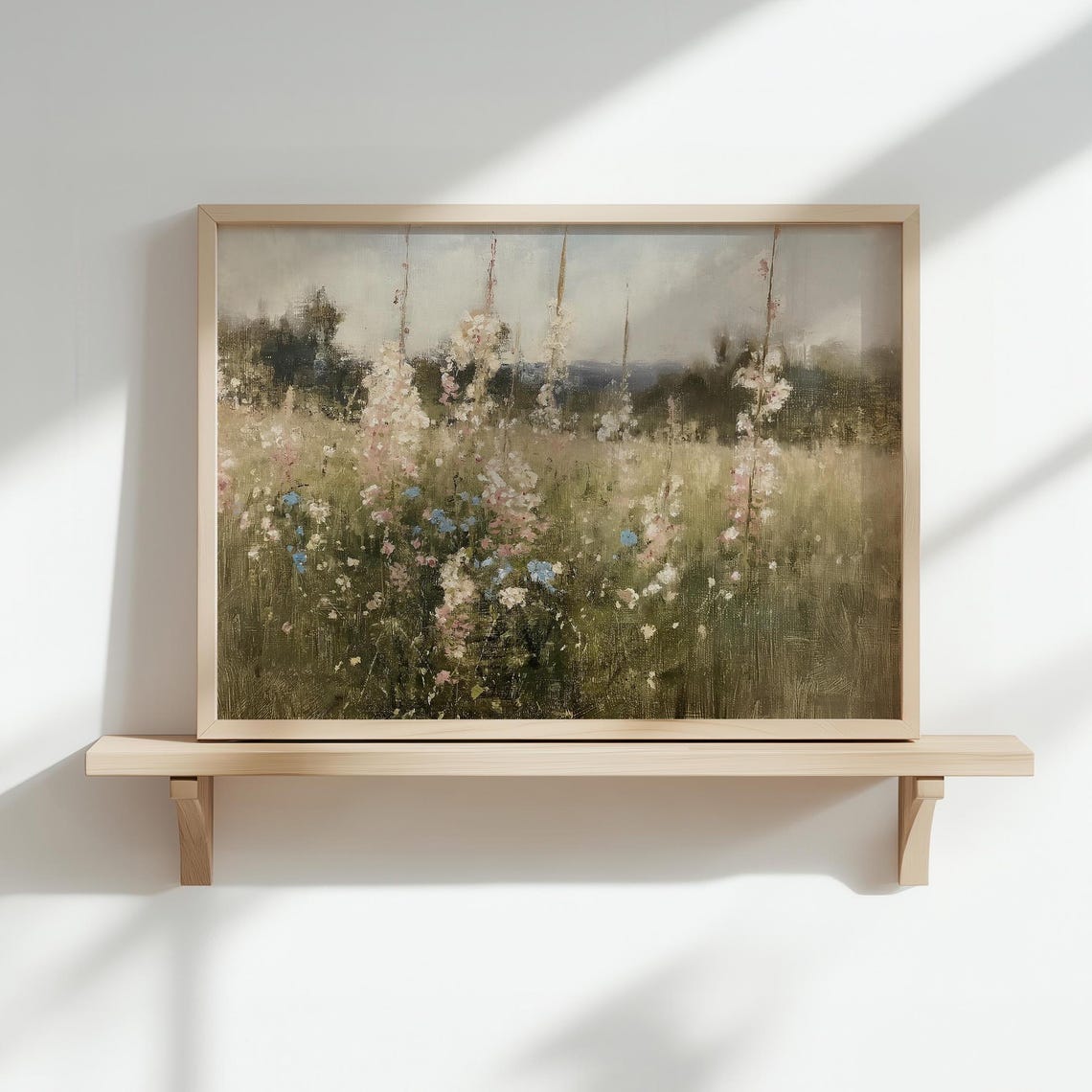 White Wildflowers in Sunlit Meadow Impressionist Landscape Poster
