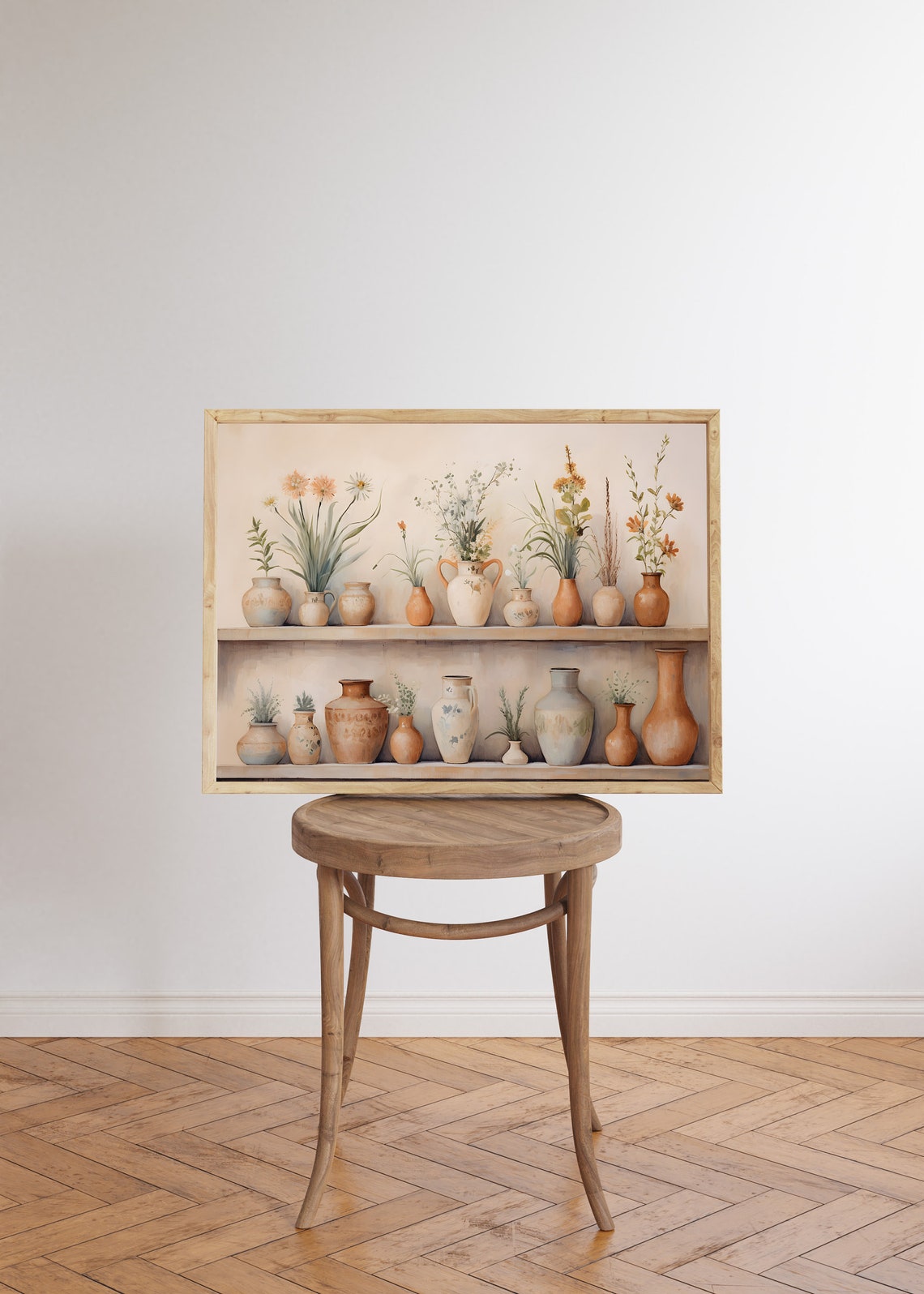 Terracotta Vases with Wildflowers on a Rustic Shelf Farmhouse Wall Art - Image 5