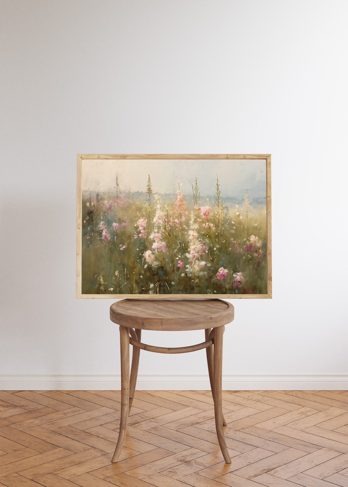 Pink Wildflower Meadow in Soft Morning Light Impressionist Poster - Image 6