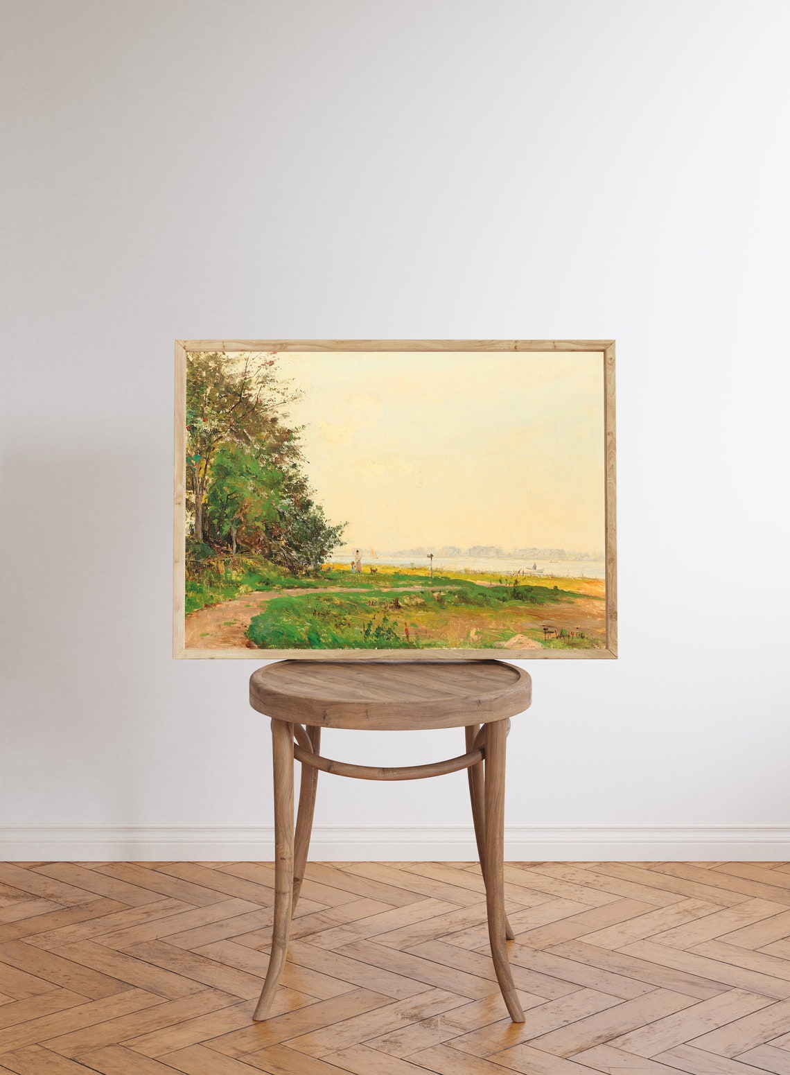 Antique Lakeside Trees Path Impressionist Landscape Painting Poster - Image 6