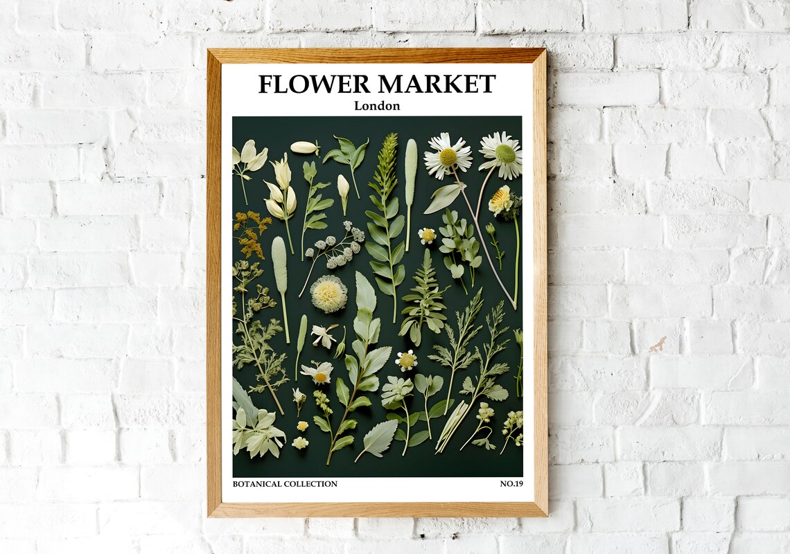 London Flower Market Botanical Green Pressed Floral Art Poster - Image 2