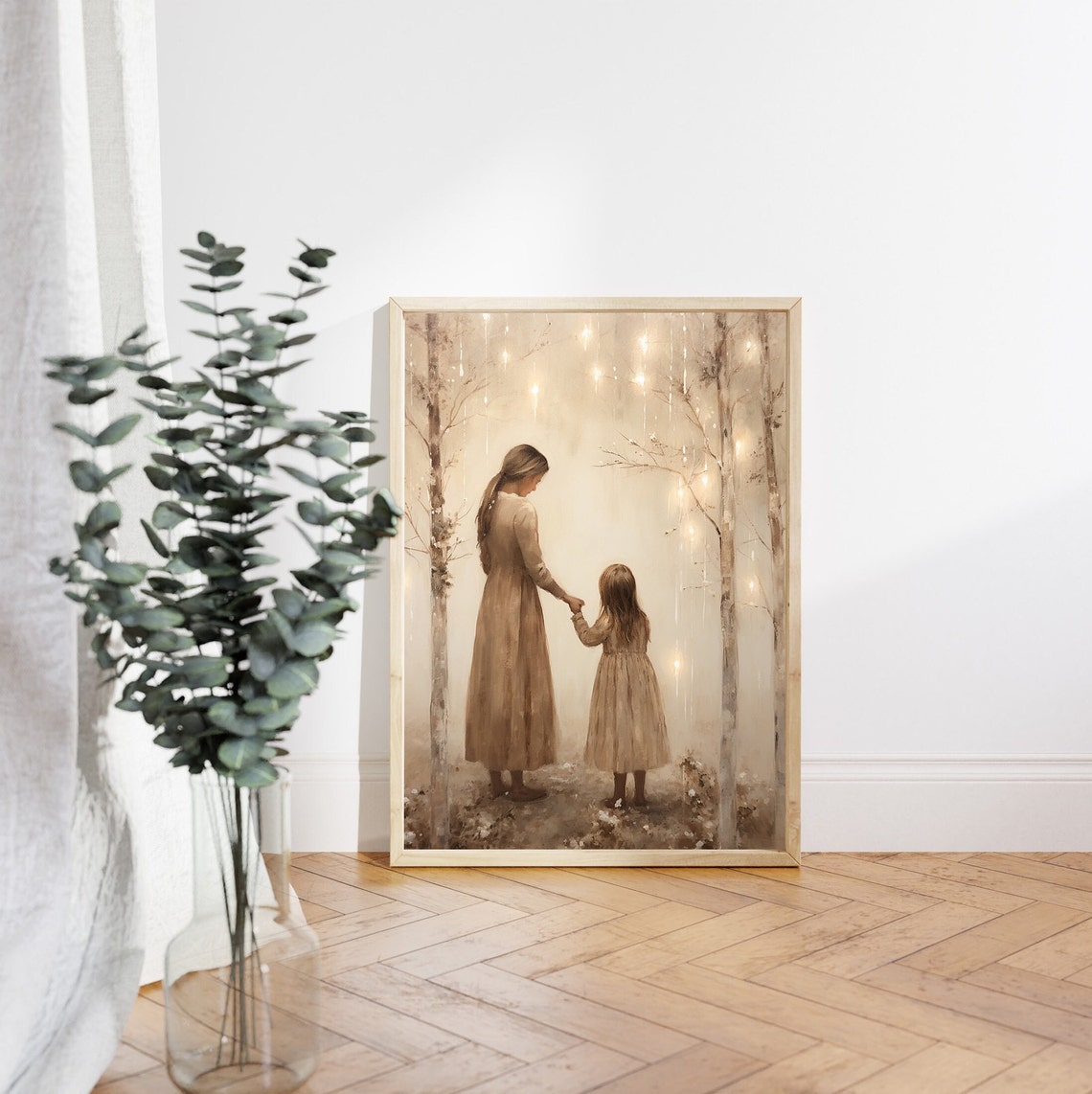 Vintage Style Mother Daughter Painting Mother And Daughter Art Girl Bedroom Wall Art Nostalgic Charm Moody Print Nursery Art - Image 4